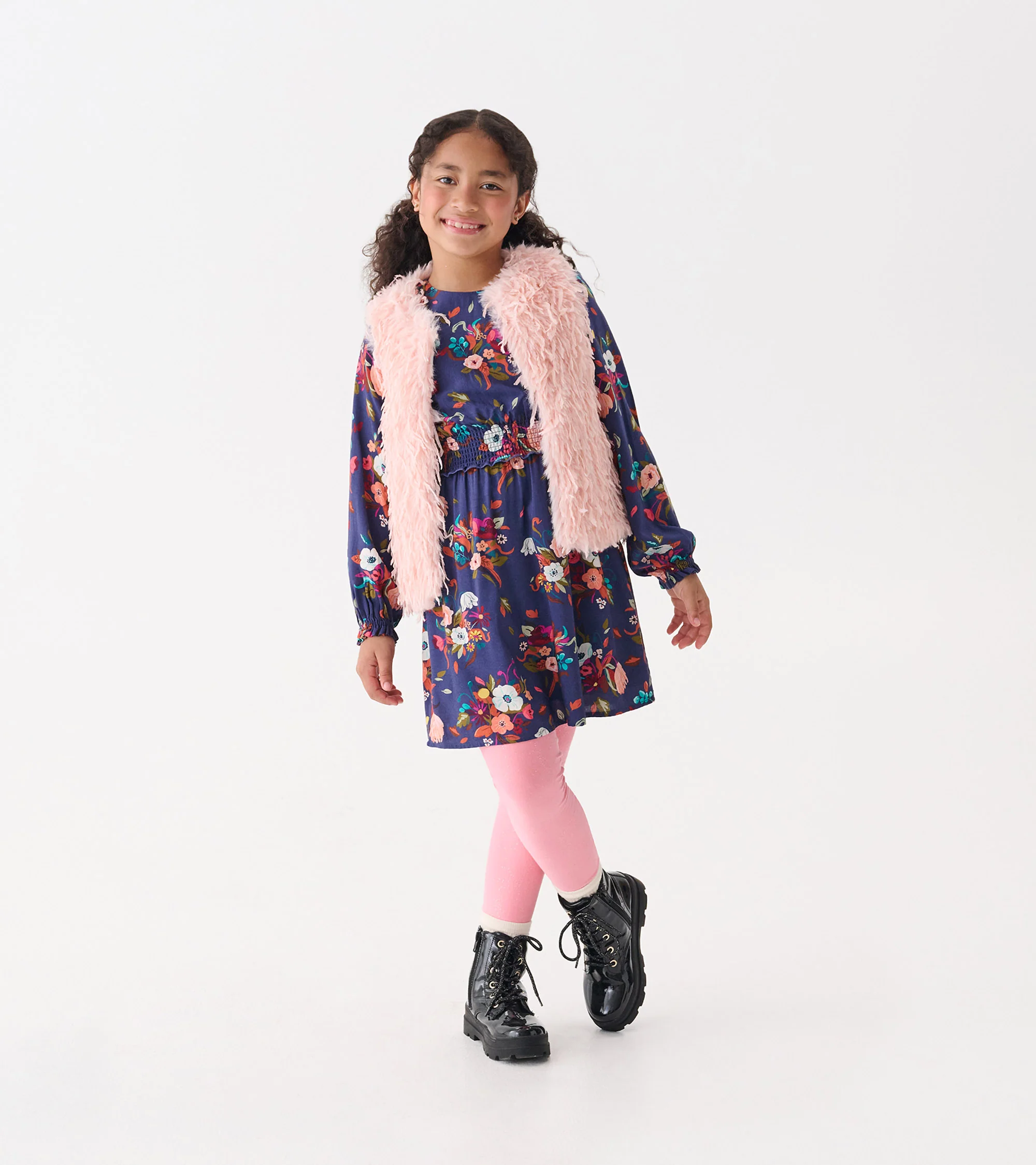 Girls Pale Pink Feather Faux Fur Vest - Image 7